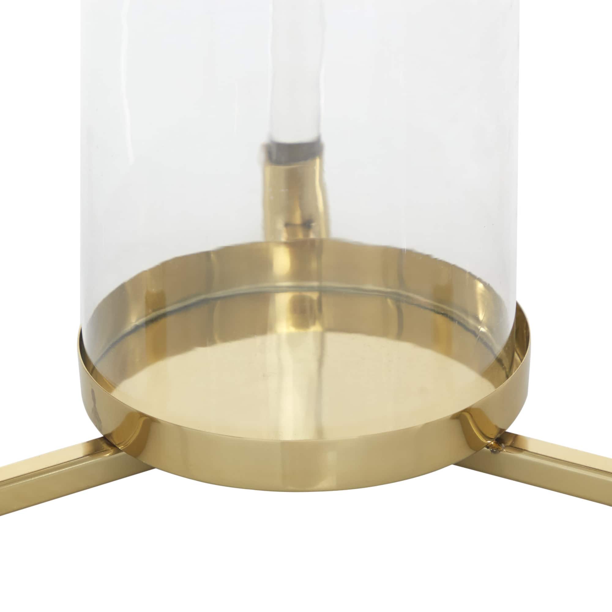 Gold Stainless Steel Contemporary Lantern, 18" x 11" x 11"